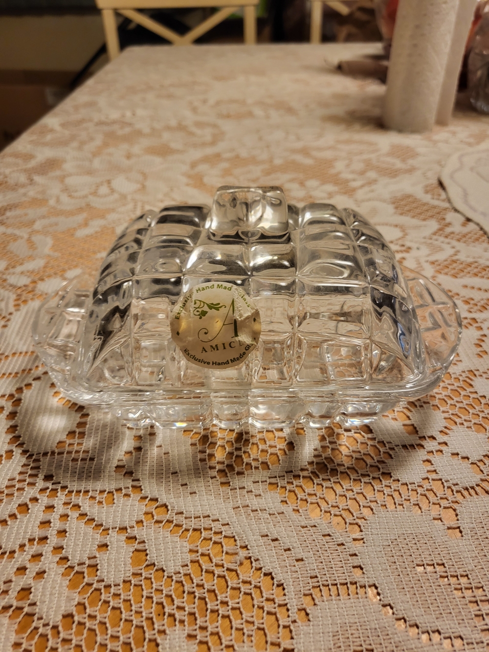 Amici Hand Made Clear Glass Butter Dish